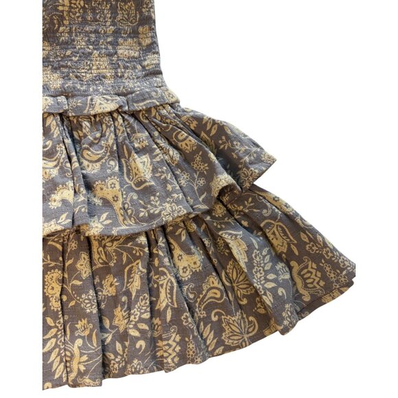 Unsubscribed Poplin Tiered Mini Skirt Grey Floral Print, Size 4 - Picture 5 of 11